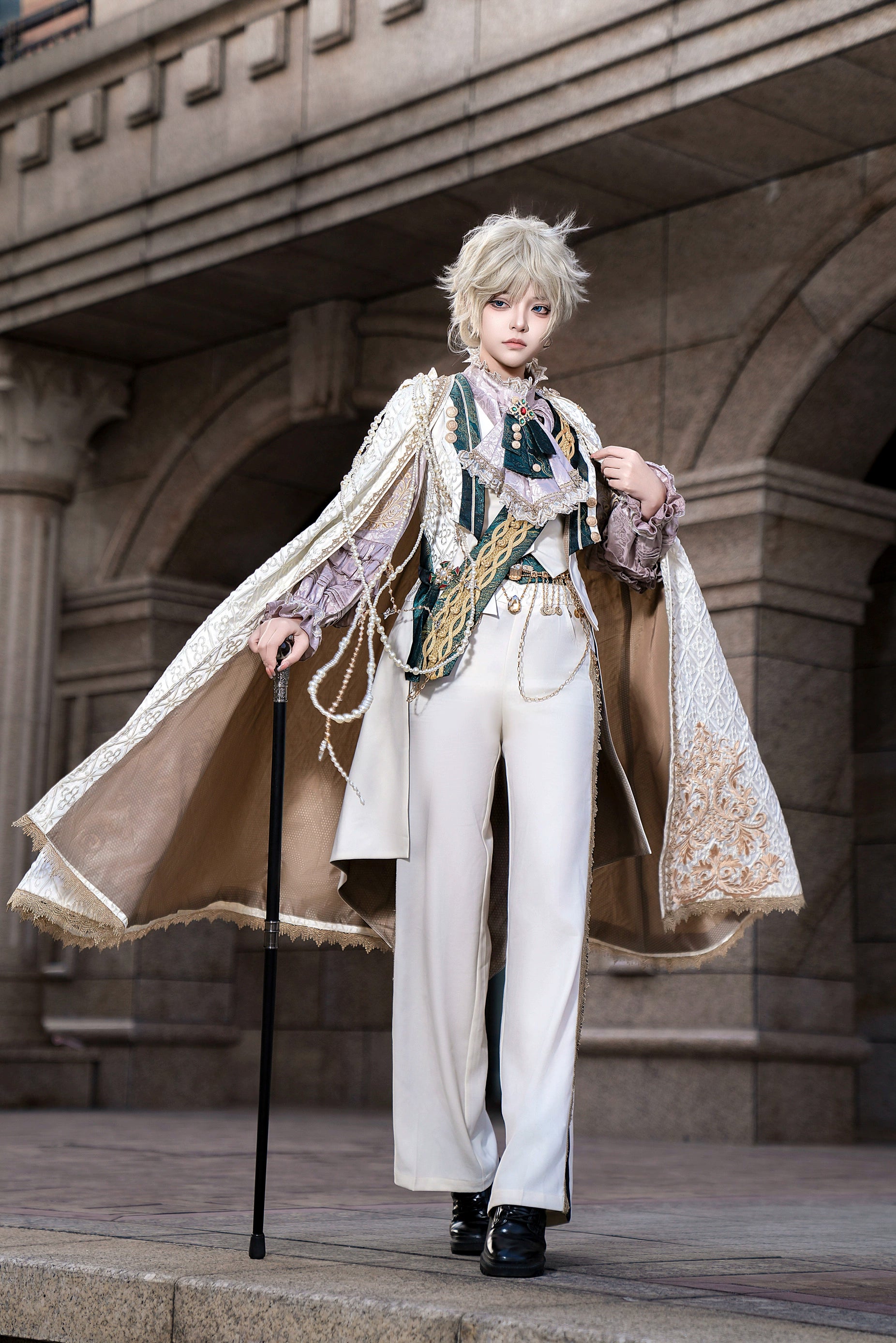 Narsesus - Ouji Lolita Pants Suit Retro European Prince Cape Shirt Vest 41606:705482
