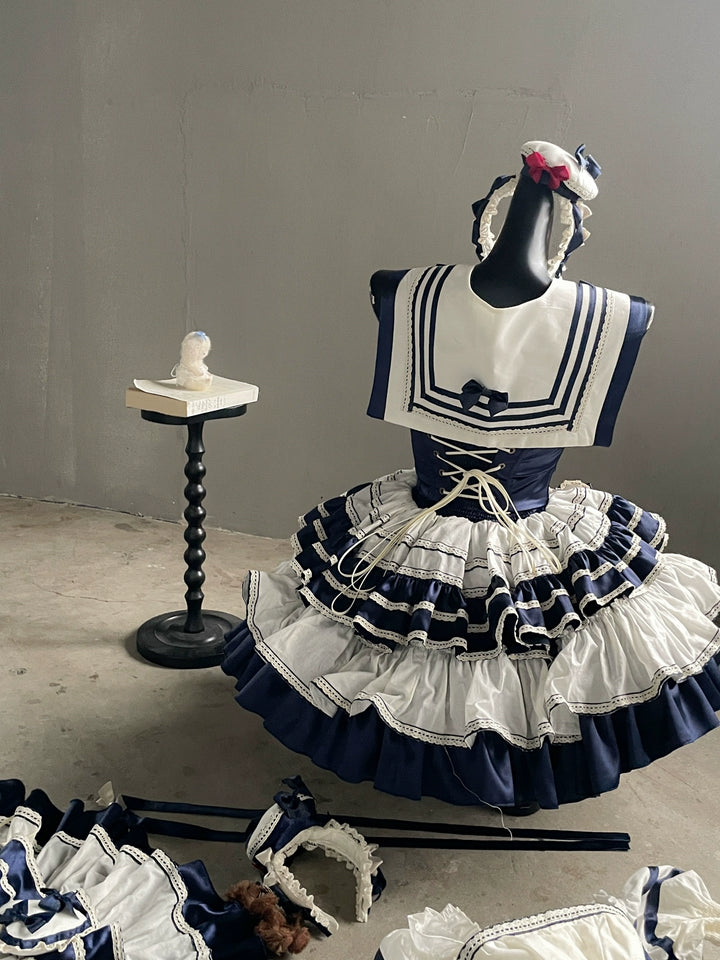 POSHEPOSE~Girl's Shore~High-End Sailor Lolita Dress Set   