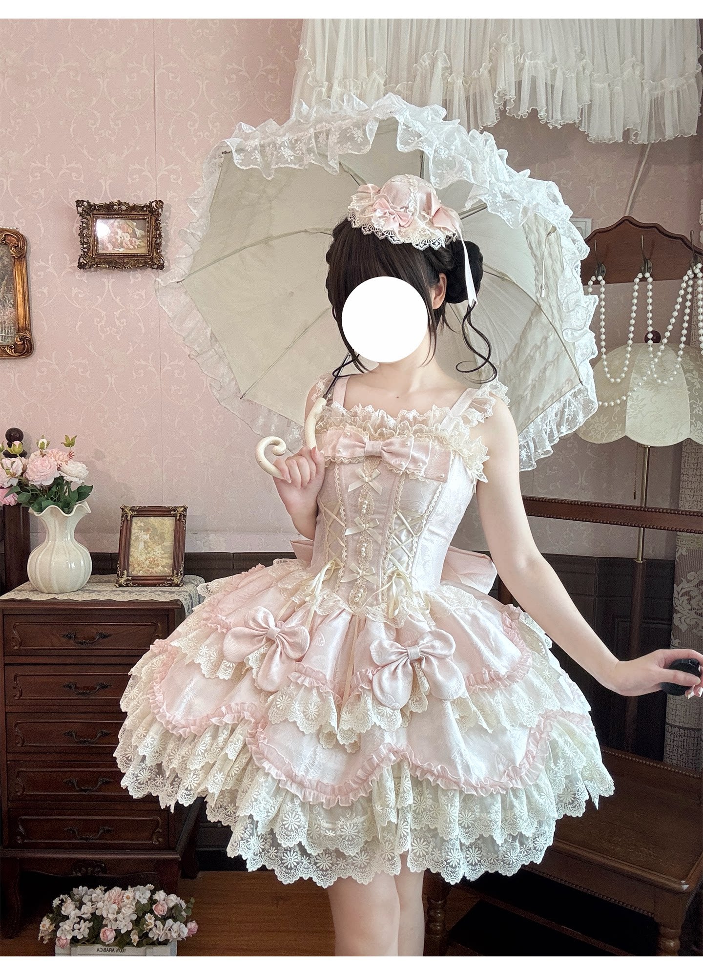 Realm of Sea Moon - Sweet Lolita Jacquard JSK, Boned Waist & Petal-shaped Hem
