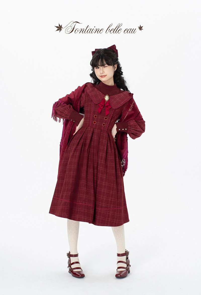 ZeeYe~Maple Dan Bai Lu~Classic Lolita Plaid Dress Long Sleeved OP (2XL L M S XL) 41384:692704