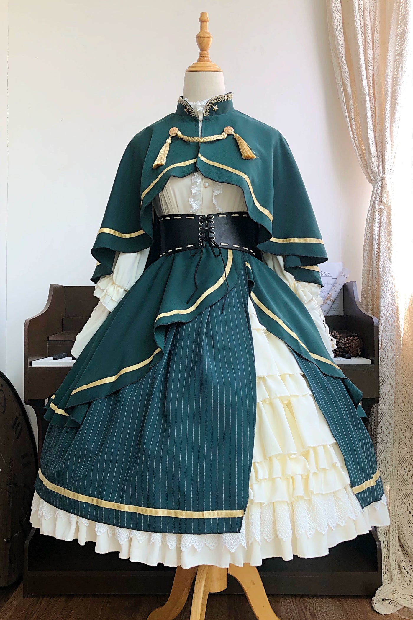 (BFM)Summer and Galaxy~Savior~Military Lolita Dress Skirt Full Set 2XL A set of emerald green and ivory 