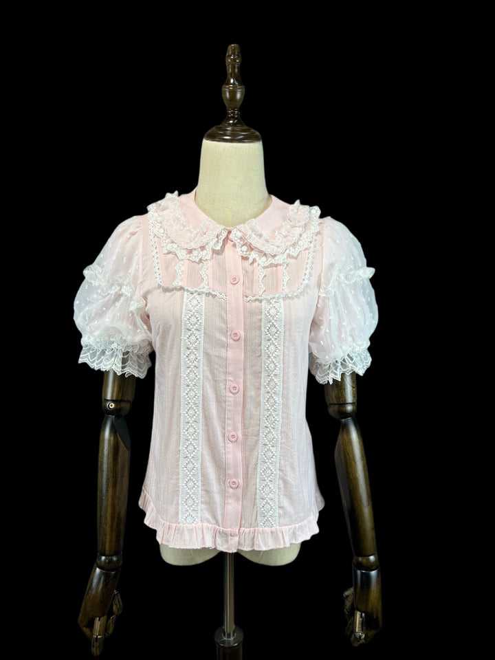 DMFS Lolita~Lollipop~Sweet Lolita Shirt with Double-Layered Puff Sleeves Pink shirt only S