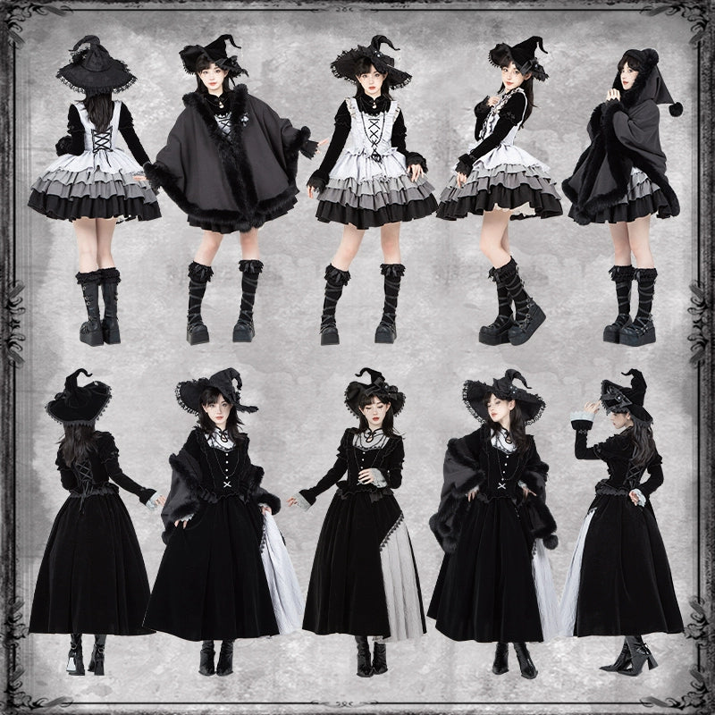 With Puji~Innocent Talk~Halloween Chinese Style Lolita OP Black-silver Gray Dress   