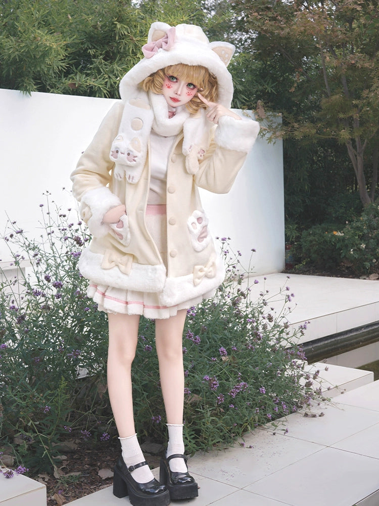 ZhiJinYuan~Calico Cat~Kawaii Lolita Plush Coat Lovely Warm Winter Coat