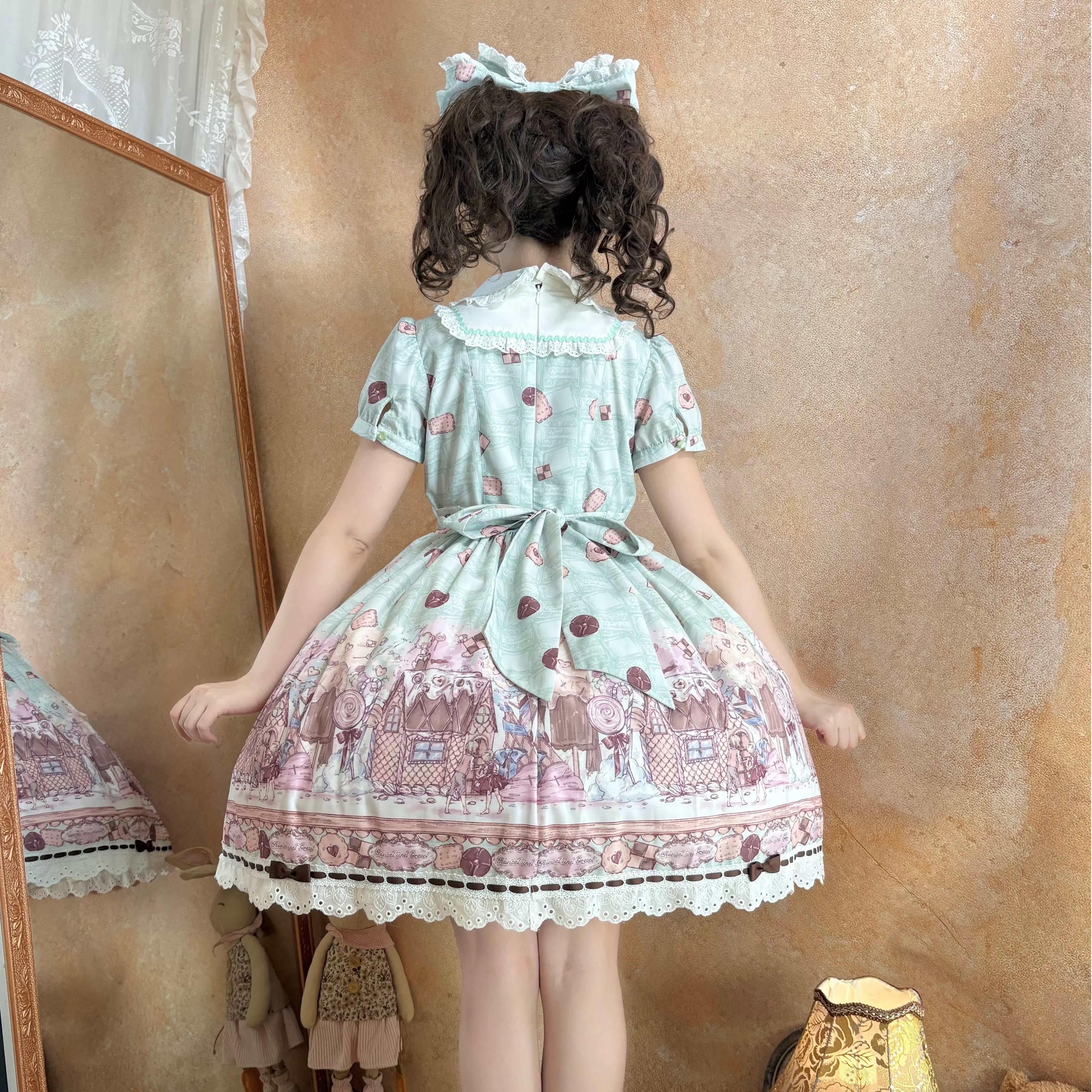 The Story of Frosting Town - Kawaii Lolita Print Dress, Detachable Apron 44387:806533