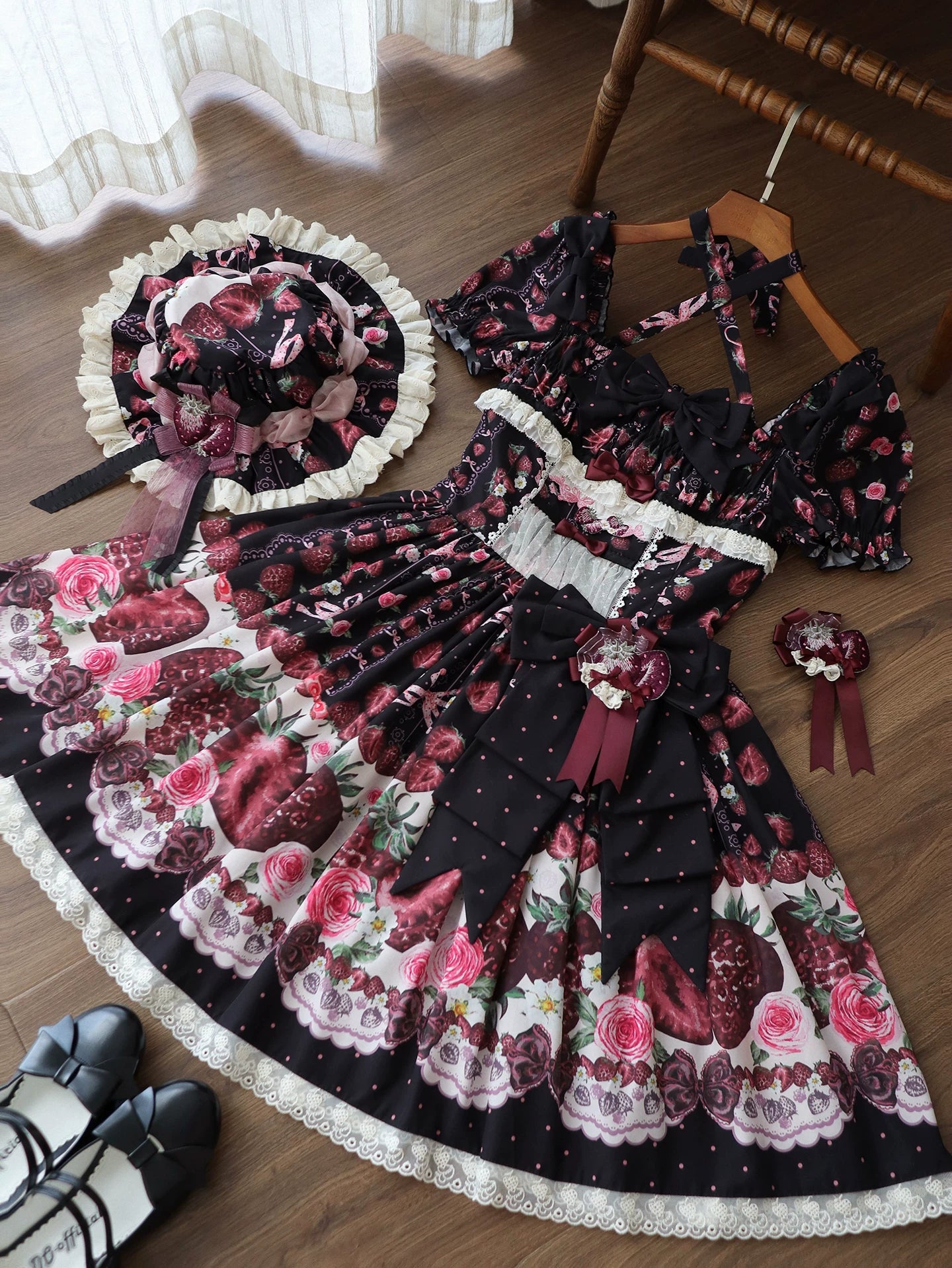 Dark Berry Fairytale - Cotton Sweet Lolita Strawberry Printed OP & JSK Dress (L M S XL) 45629:856426