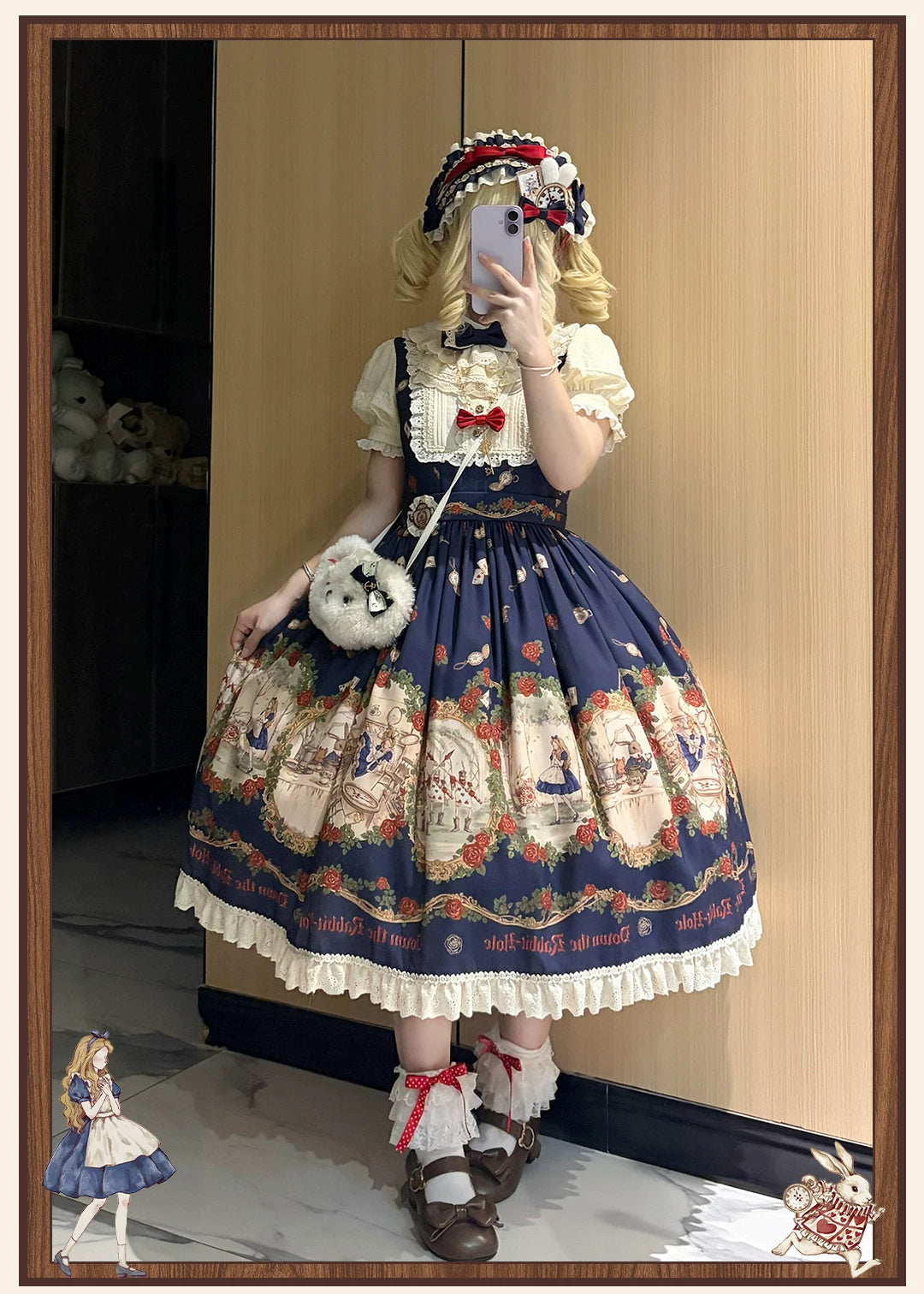 Down the Rabbit Hole - Daily Wear Classic Lolita OP & JSK Dress, Alice in Wonderland Print 46008:871949