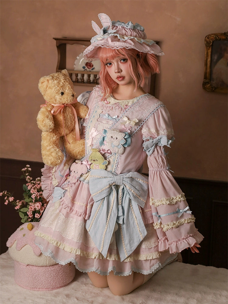 Mewroco~Sweet Lolita Dress Set Tiered JSK OP with Detachable sleeves OP + Detachable Princess Sleeves S