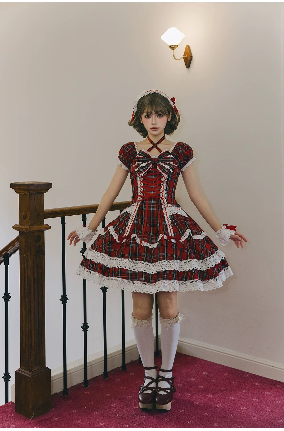Showa Sweetheart - Old School Lolita OP Dress, Ruffled Lace Hem 45887:866810
