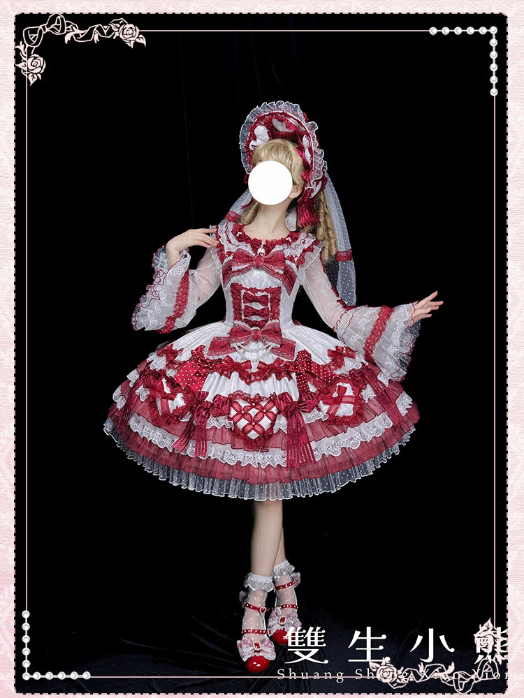 Shuang Sheng Xiao Xiong - Heart of Love - Lace Sweet Lolita Shirt, Hime-Sleeves