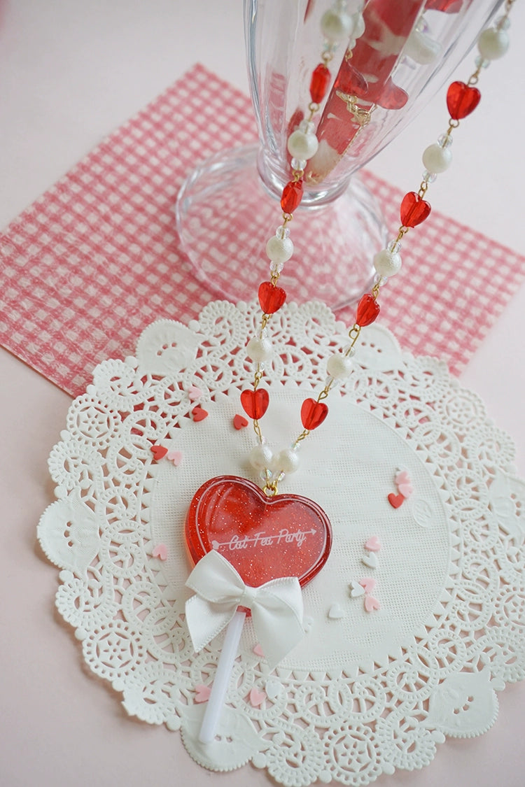 Cat Tea Party~Sweet Lolita Necklace Heart-Shaped Lollipop Necklace   