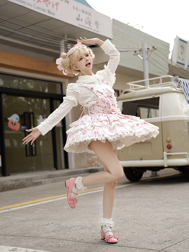 Confession Balloon~MBianyi Nuo Cream Pinafore~Sweet Lolita Loose Salopette Tiered Skirt 40690:673142