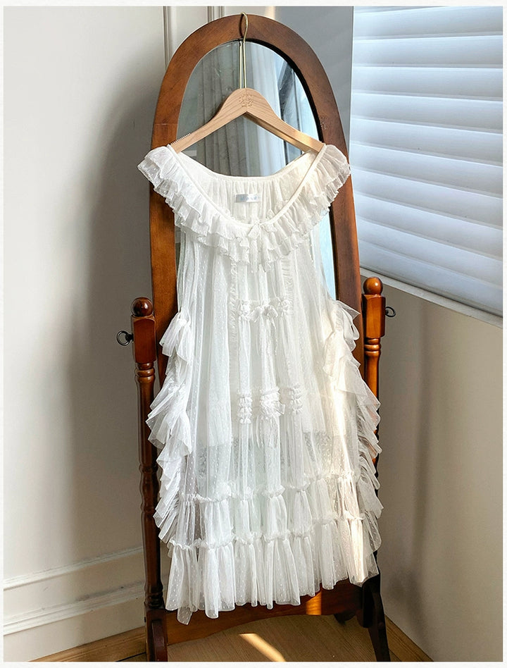 With PUJI~Letters and Poetry~Classic Lolita Tulle Over-Skirt for Summer White over-skirt only S