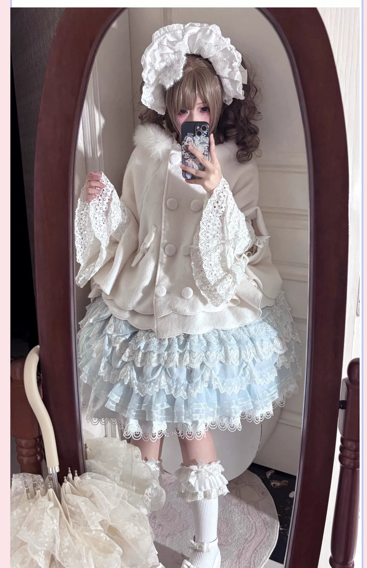 Yayizi~Sweet Lolita Cape Winter Plush Lolita Coat 41364:691430