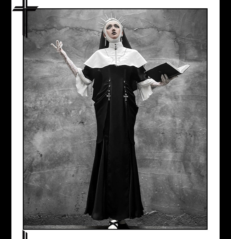 CHUNLV LOLITA~Night Cathedral~Halloween Nun Lolita OP Suit Gothic Dress Set 41430:697190
