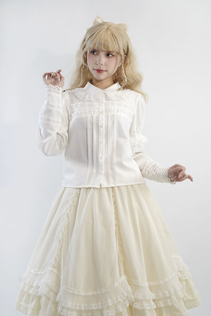 Little Dipper~Cherry Xiaobei~Daily Lolita Splicing Sleeve Lace Shirt   