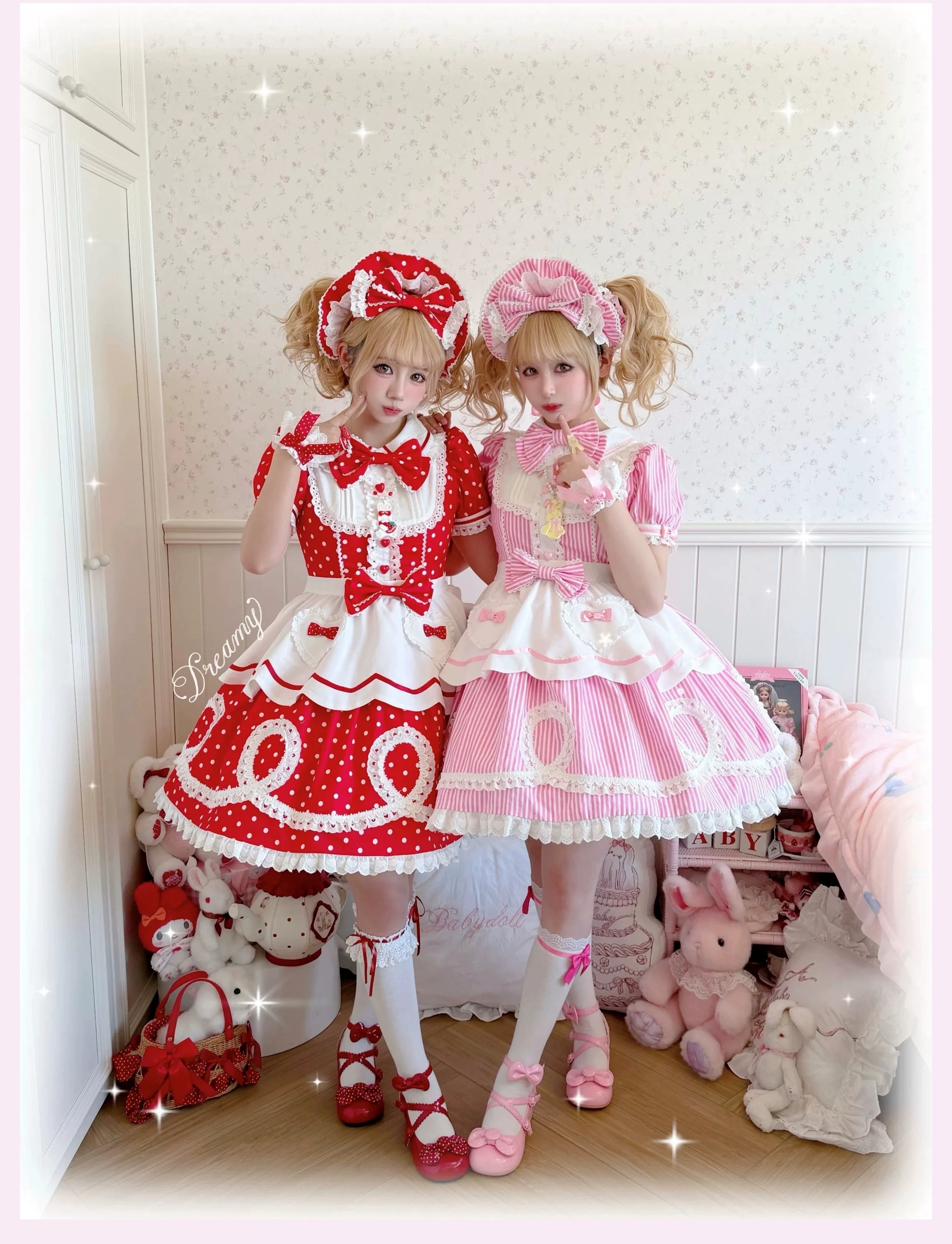 Candy Shop Manager - Old School Lolita Striped OP Dress, Detachable Apron