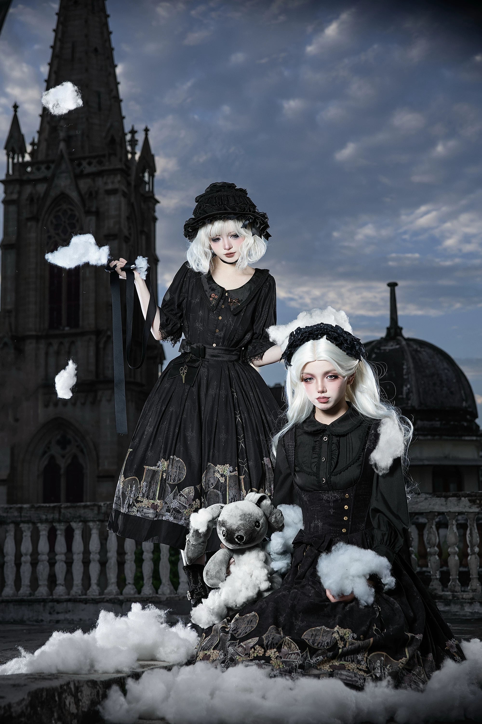 Window of Shadows - Plus Size Gothic Lolita OP & JSK, Window and Floral Print 45889:866711