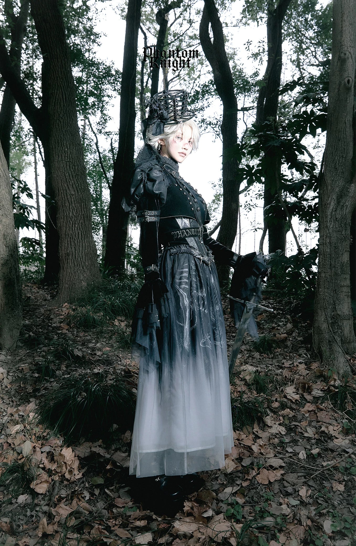 Ghost Knight - Gradient Gothic Lolita Printed Skirt, High-waist