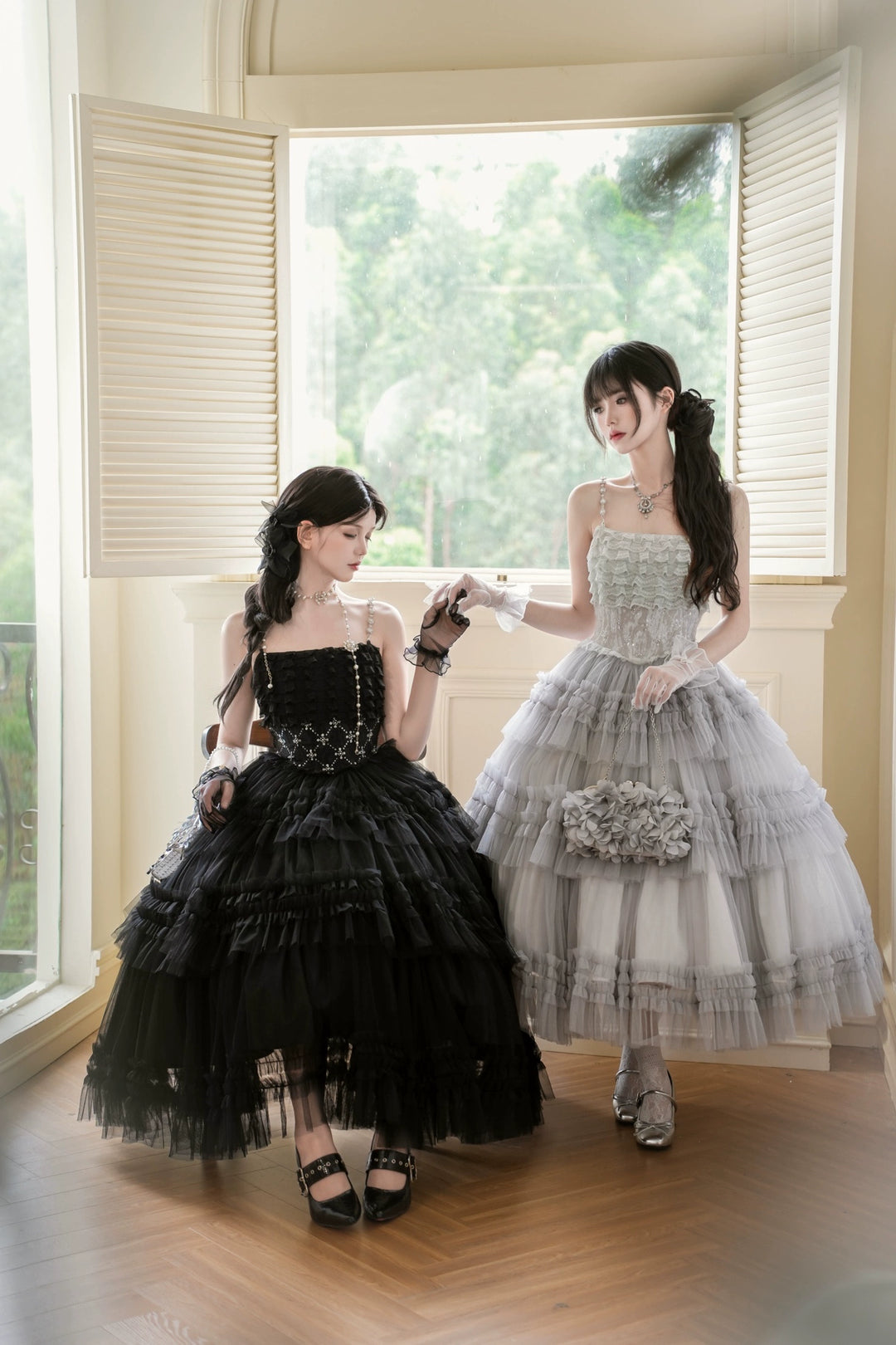 Sara Bell~Hailey~Elegant Lolita JSK Dress with Large Tiered Voile Hem