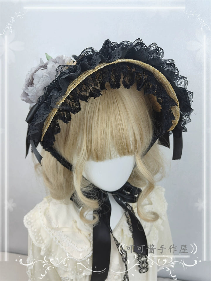 Cocoa Jam~Country Lolita Bonnet Lace Flower Flat Cap Multicolors Customized 36112:524686