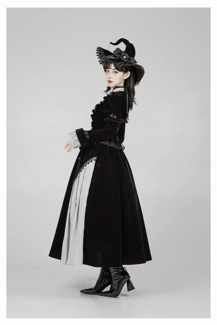 With Puji~Innocent Talk~Halloween Chinese Style Lolita OP Black-silver Gray Dress   