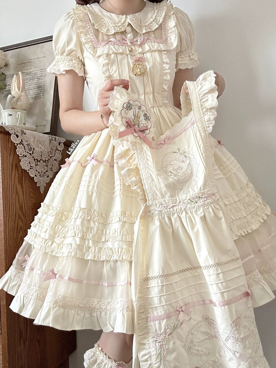 The Seventh Doll~Hazy Afternoon~Vintage Lolita OP Dress Embroidered Apron   