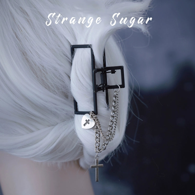 Strange Sugar - Gothic Lolita Hair Clip Alloy Bow Cross Lolita Claw Clip Accessories 4 Black Square