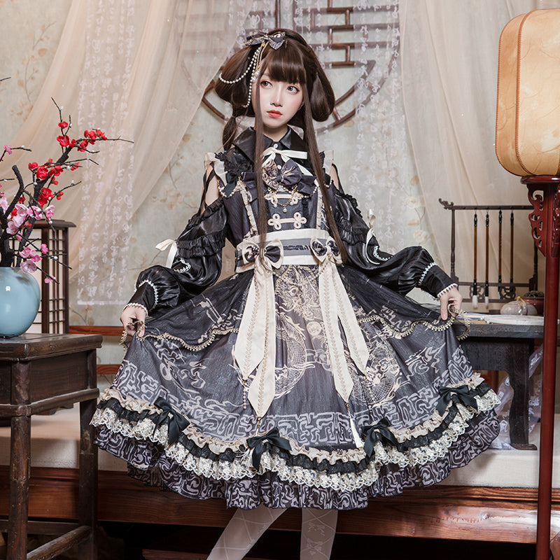 OCELOT~Yue Long Shi Yun~Daily Han Lolita Cake JSK S black JSK (without the inner wear) 