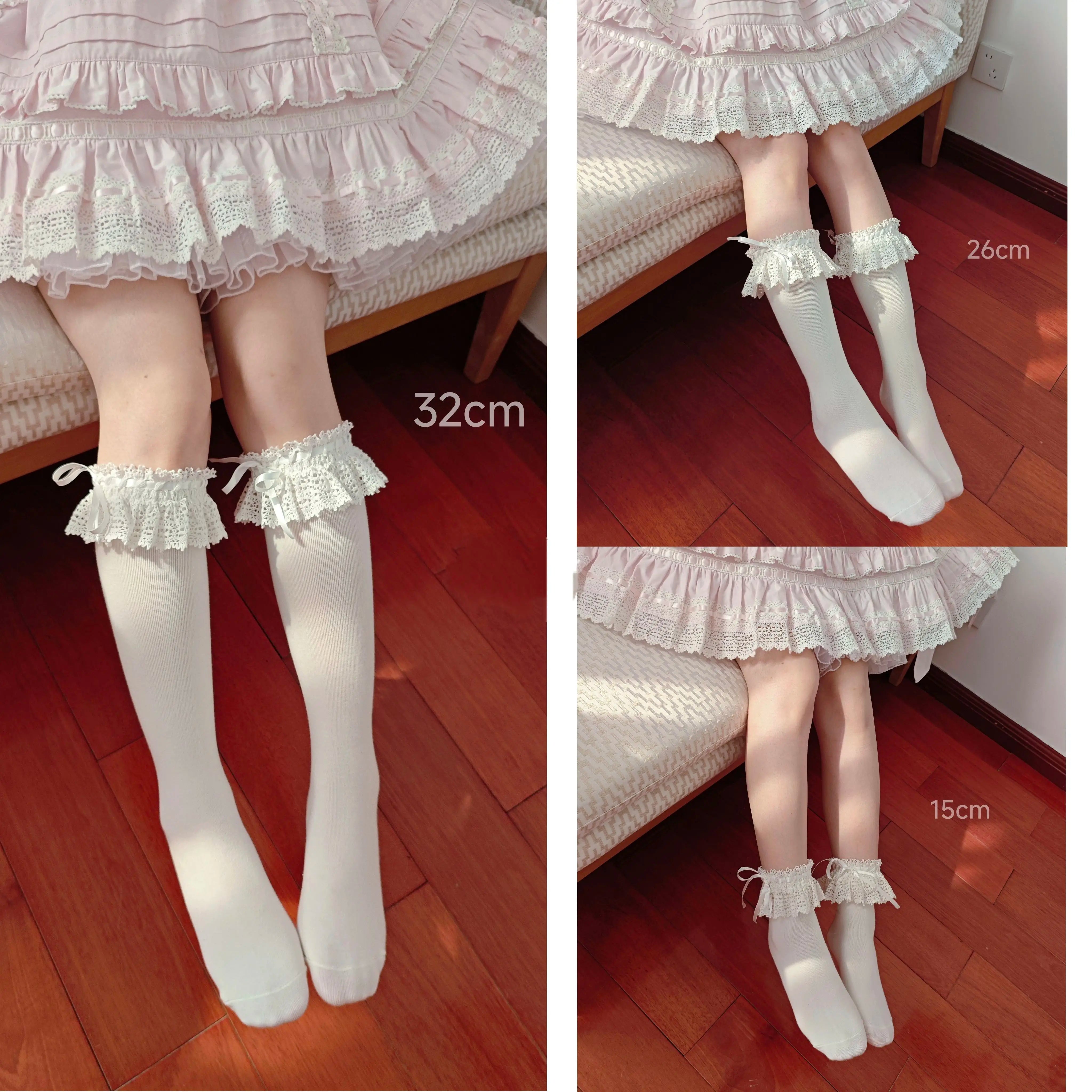Cotton Old School Lolita White Socks with Colorful Ribbon Bows 45537:853889