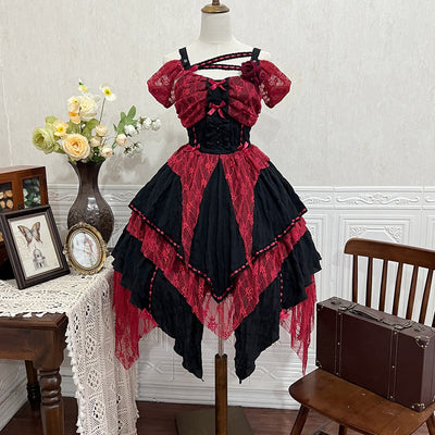 Your princess~Gothic Lolita Irregular Hemline JSK Multicolors S red JSK 