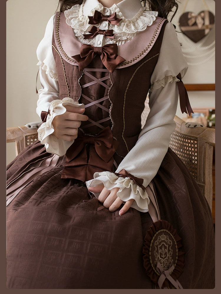 Alice Girl - Bear Chocolate Slab - Classic Lolita Slim Fit Shirt, Back Lace-up 44312:804498