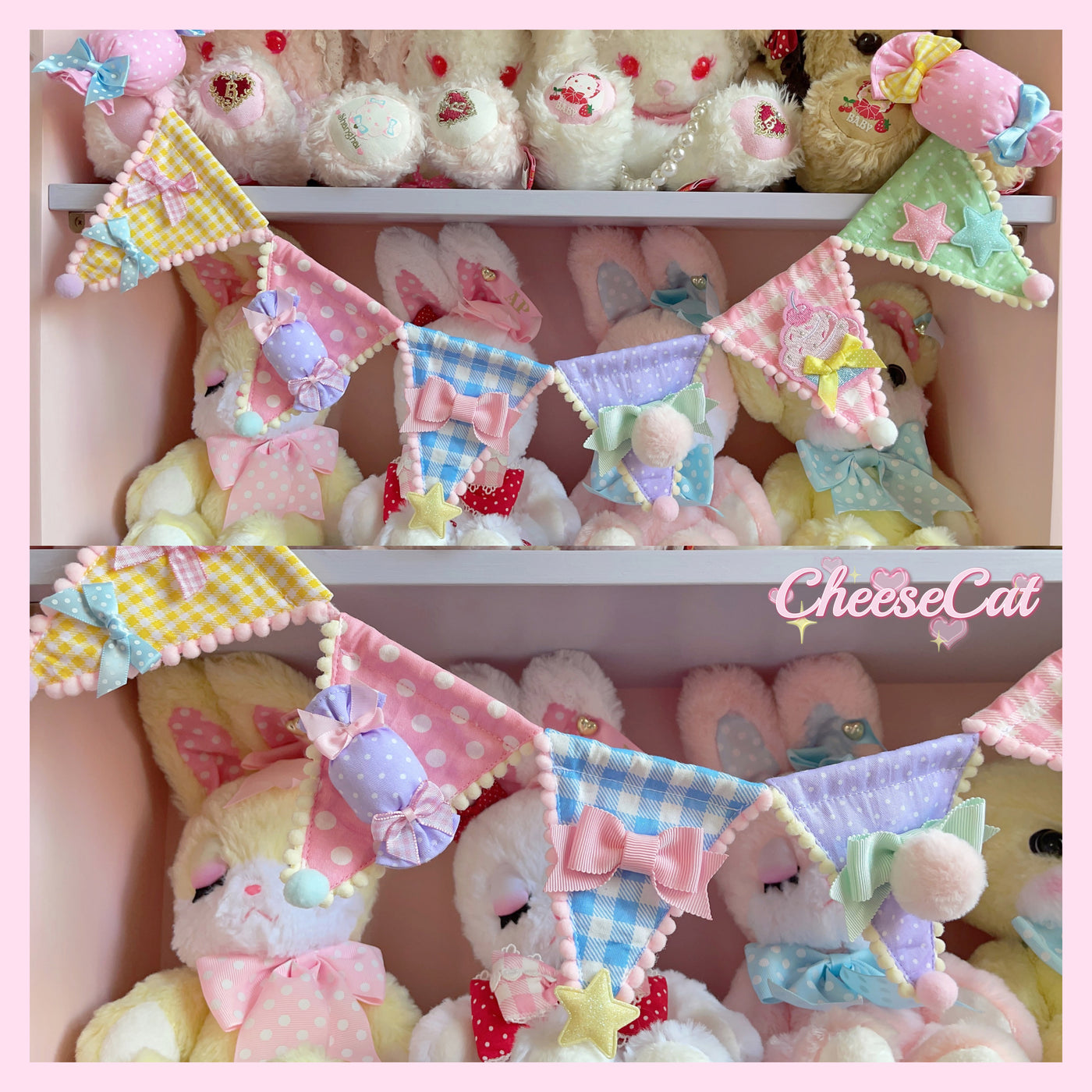 (Buyforme)Cheese Cat~Sweet Lolita Plaid Candy Bow Flags Brooch colorful flags( brooch)  