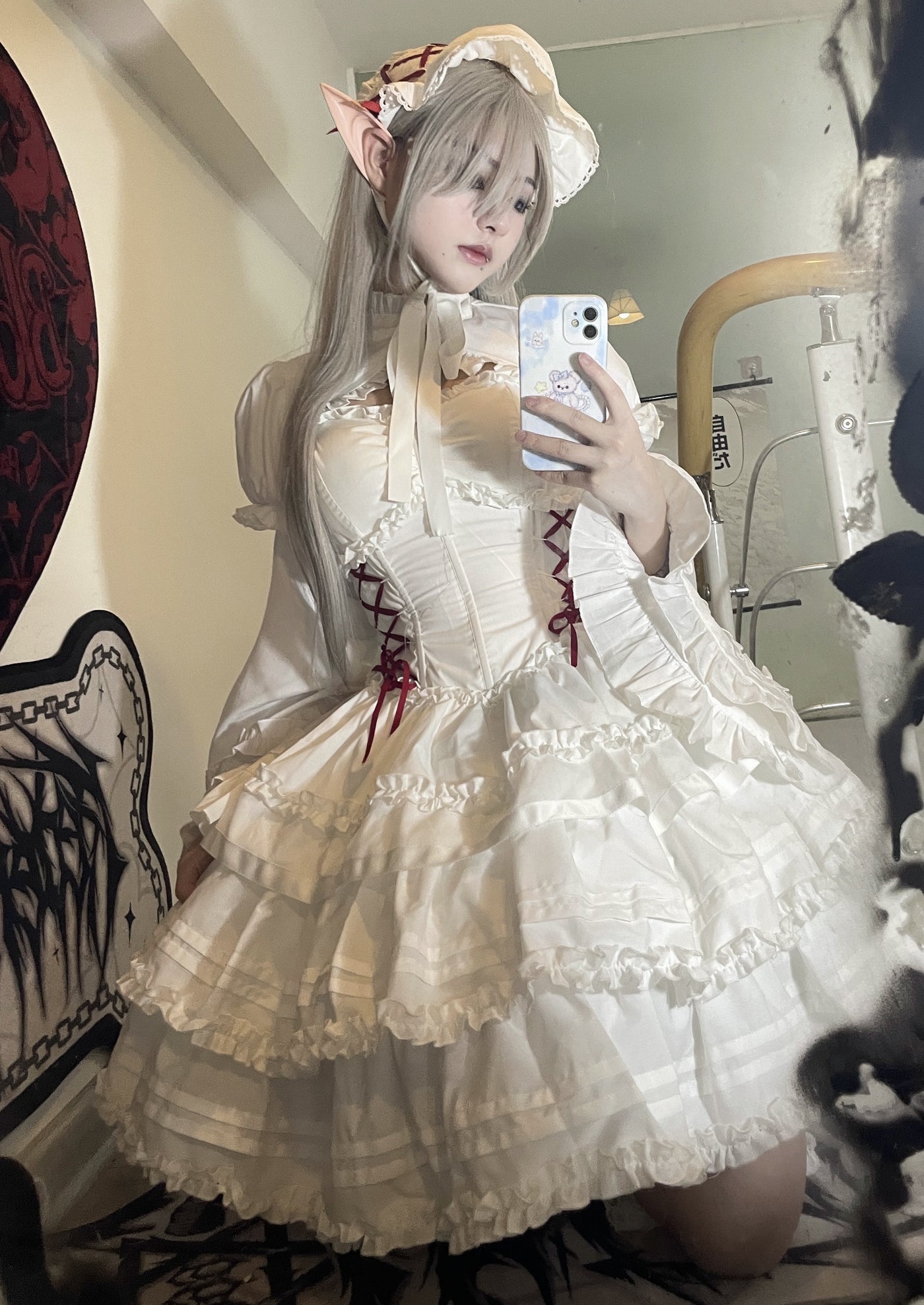 Mengfuzi~LiLith~White Gothic Lolita Dress With Optional Bolero and Sleeves   
