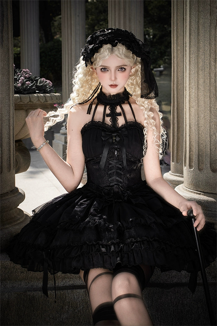 Alice Girl~Cross~Gothic Princess Lolita Corset with Multiple Layers Hem