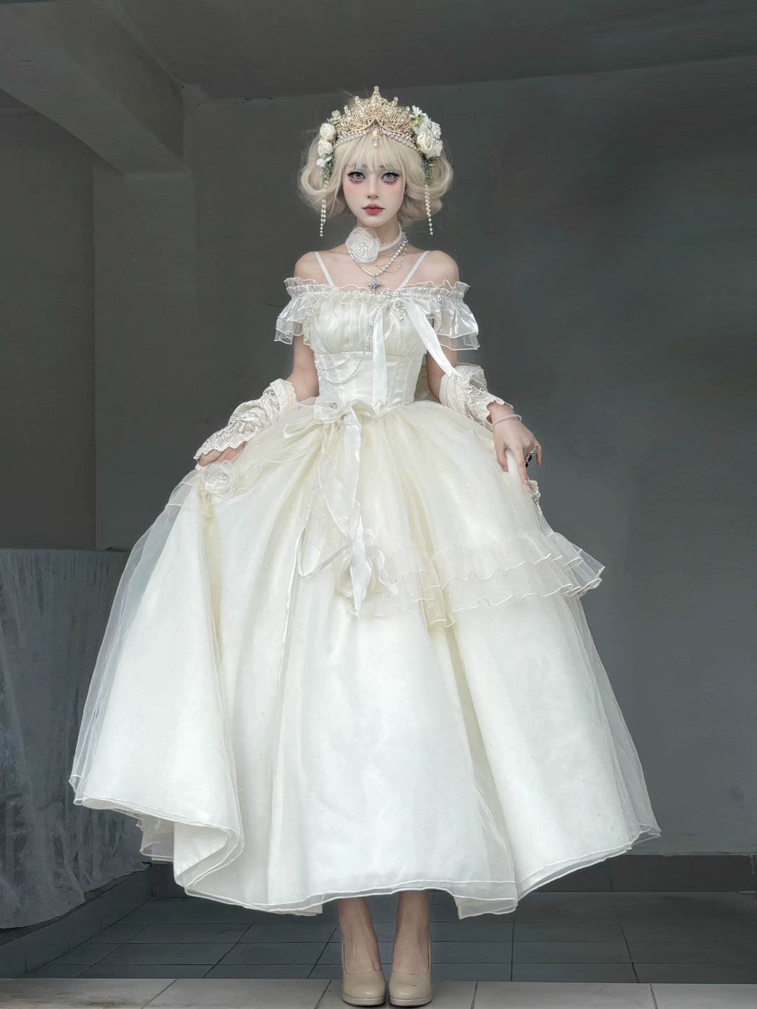 Meowing and fruity~Milky Way~Brilliant Princess Lolita Dress Multicolors Long Dress Elegant Apricot Dress Only - S