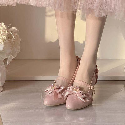 (BFM)Pure Tea for Dream~Sweet Lolita Shoes Bow High Heels Multicolor 34 cherry blossom pink 