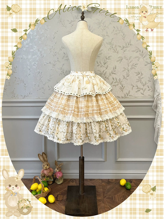 Alice girl~Lemon Rabbit~Kawaii Lolita Skirt Cute Doll Tartan Plaid SK   