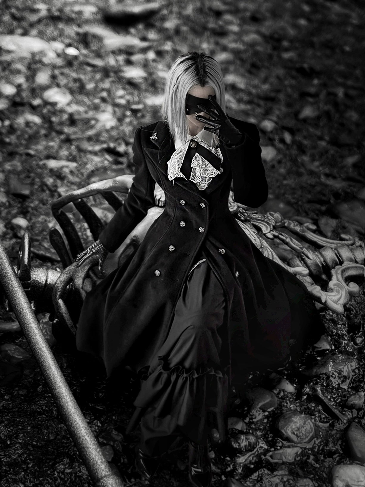 Nightingale Girl - Downfall Dawn - Gothic Lolita Black Double-Breasted Coat 43930:789791