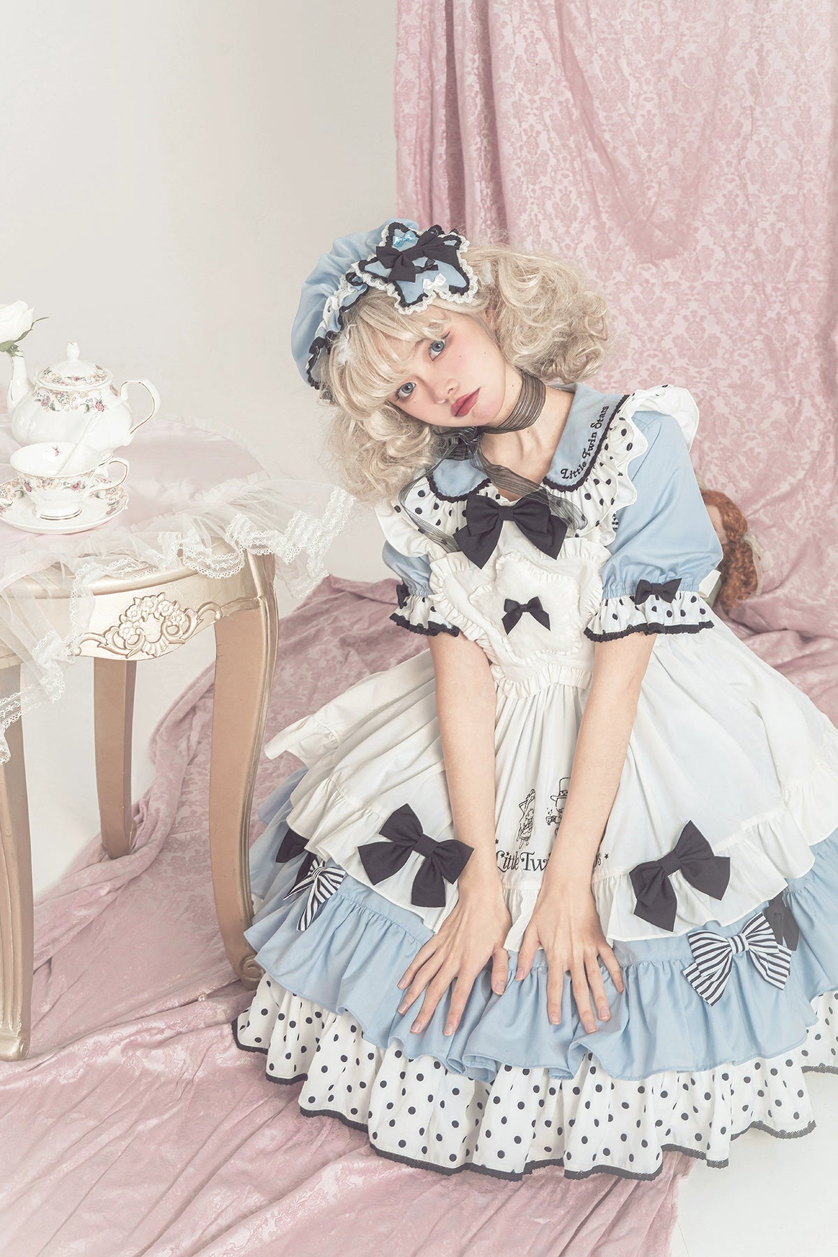 Vcastle~Sweet Lolita OP Dress Splicing Sleeve Apron Dot Print Dress 19776:303740