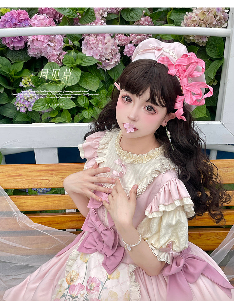 Mewroco~Scabish~Sweet Lolita Pink JSK and Beige Short Sleeve Shirt   
