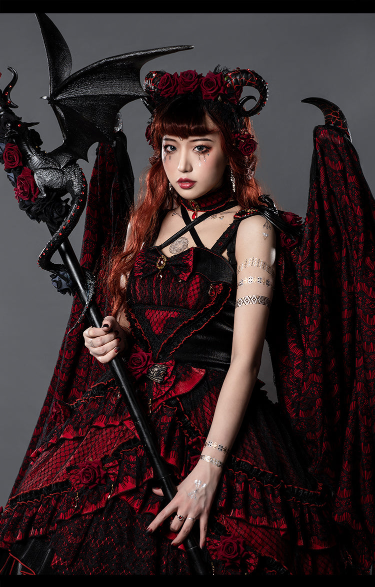 Yupbro~Astoria~Black Red Gothic Lolita JSK Outfit in Dragon Design