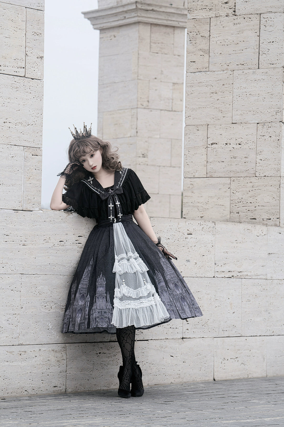 Cornfield Lolita~Silent Church~Gothic Lolita JSK Dress Printed Dress Thin Shawl Set