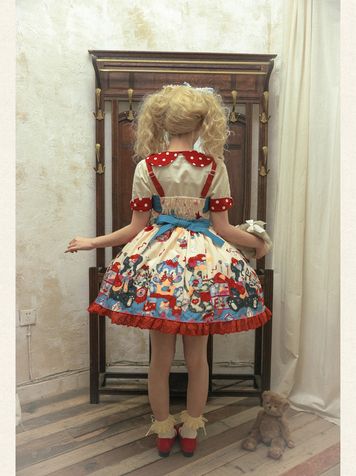 Star Fantasy~The Dogs Party~Kawaii Lolita Dress Set with JSK Salopette and Shirt