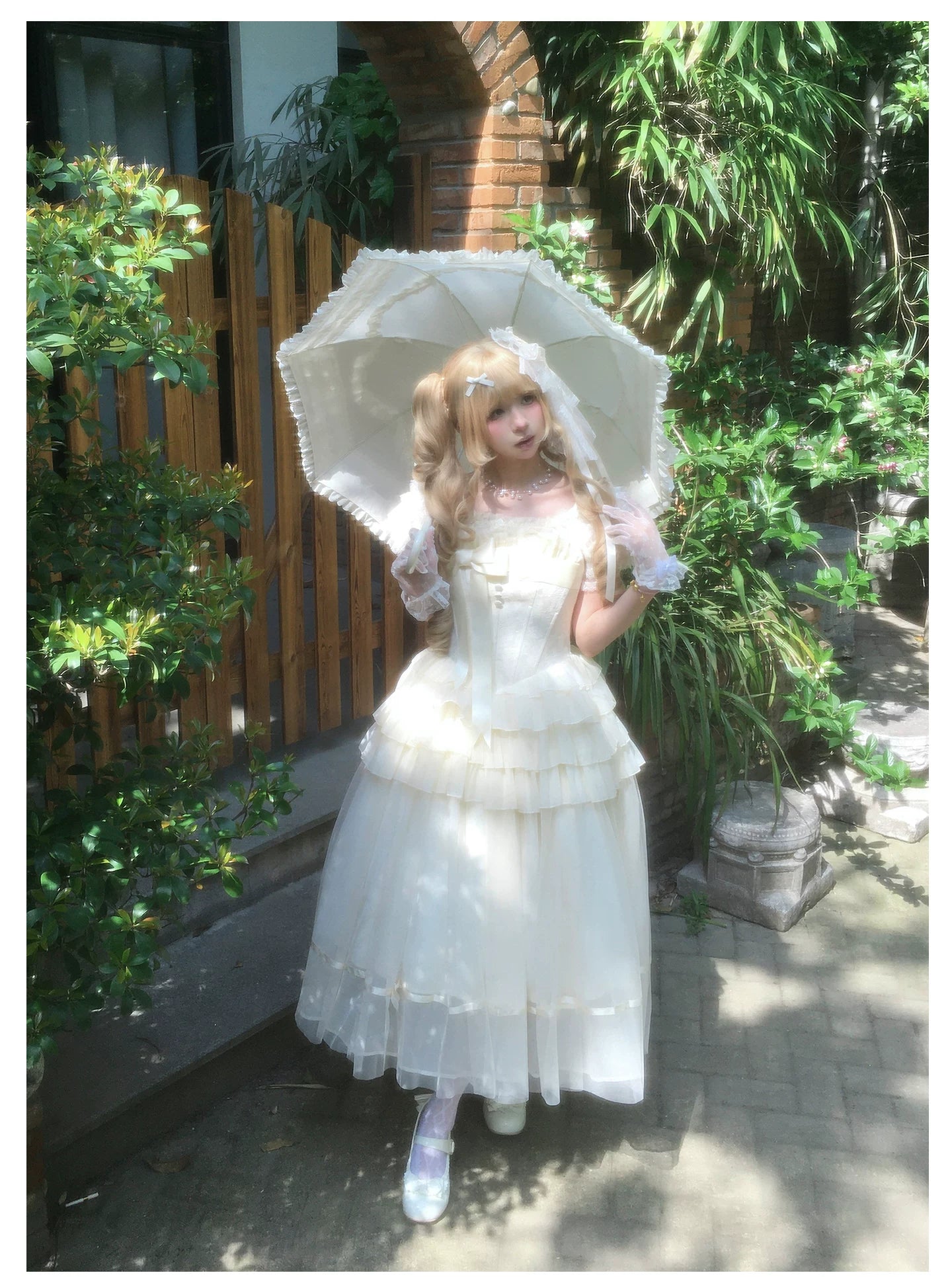 MistKiss Lily - Classic Lolita Tiered Hem JSK Dress, Fishbone Waist 45318:853807