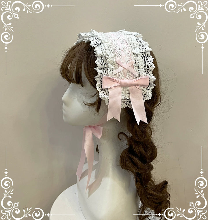 (BFM)Little Bear~Laura's Doll~Sweet Lolita Bloomer Bonnet Headband Hair Clip Pink Headband Free size 
