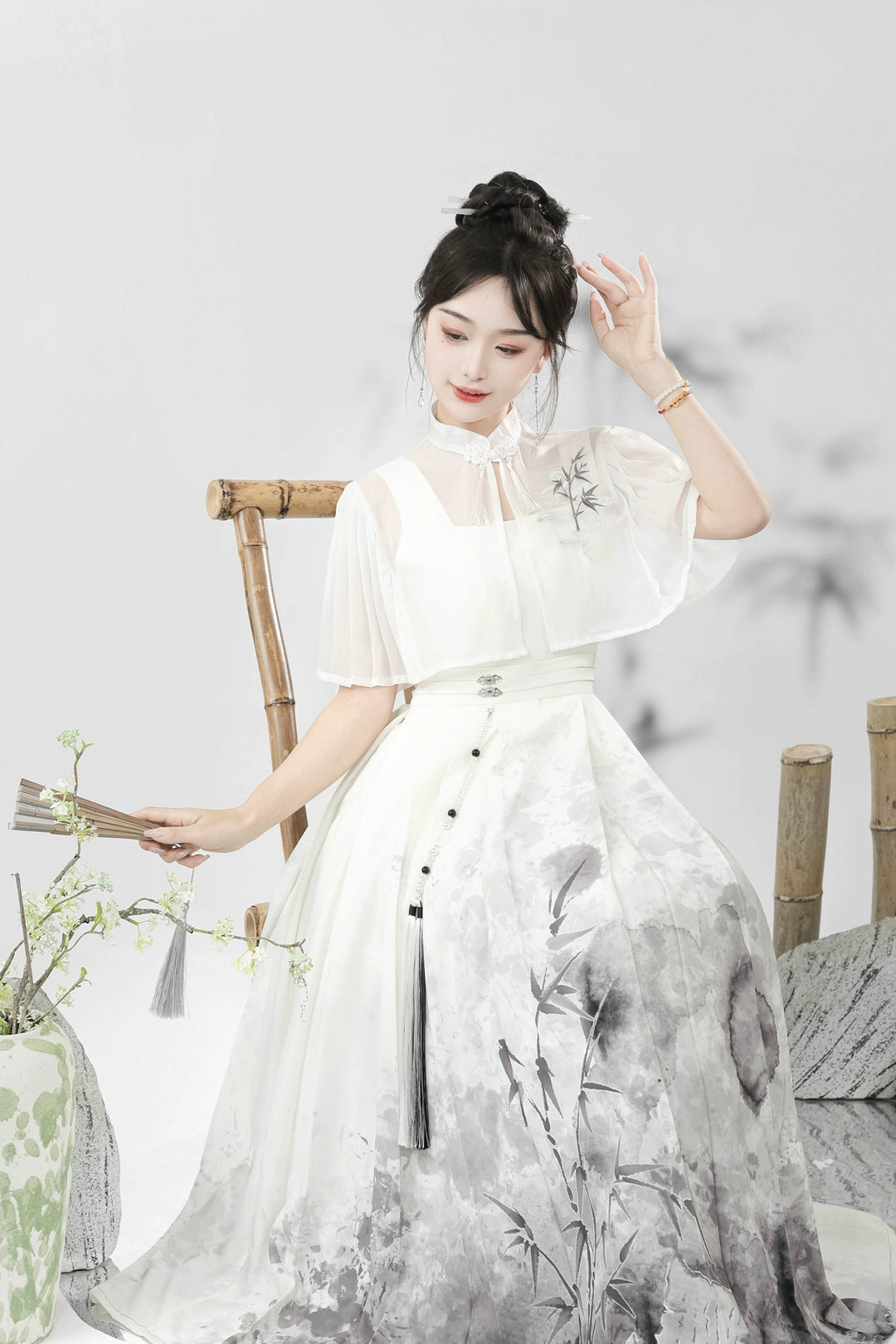 Designer's Gift~Qi Lolita JSK Chinese Style Ink-Washed Modified Dress Set   