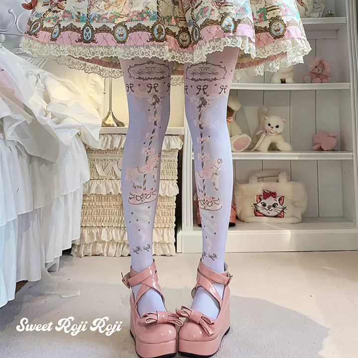 Roji Roji~Sweet Lolita Tights Velvet Printed Lolita Pantyhose