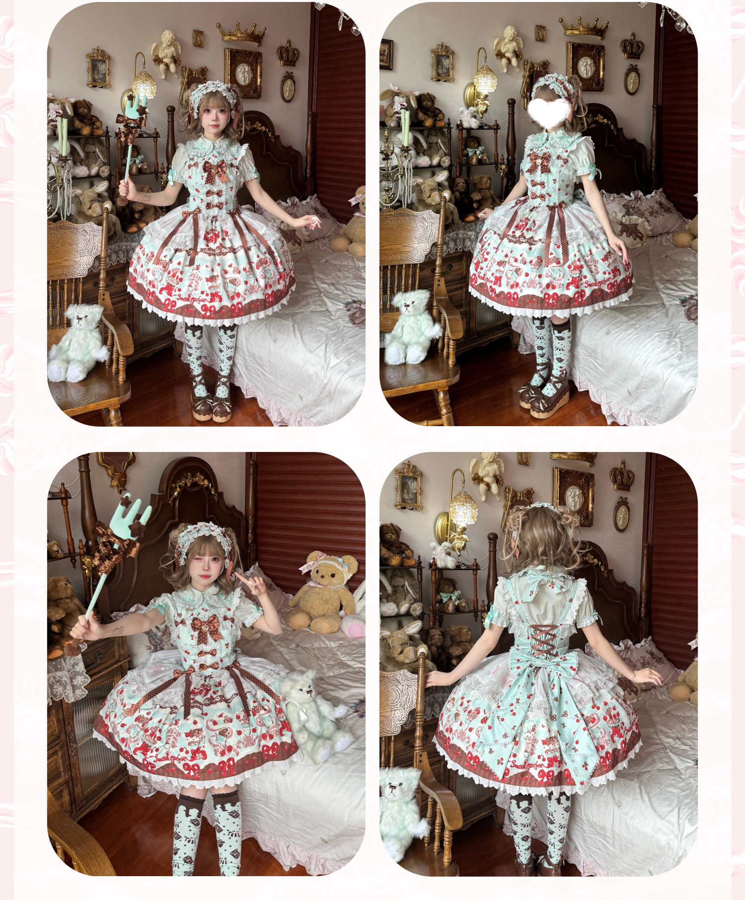 Cherry Parfait - Printed Sweet Lolita Dress, Macaron Colors