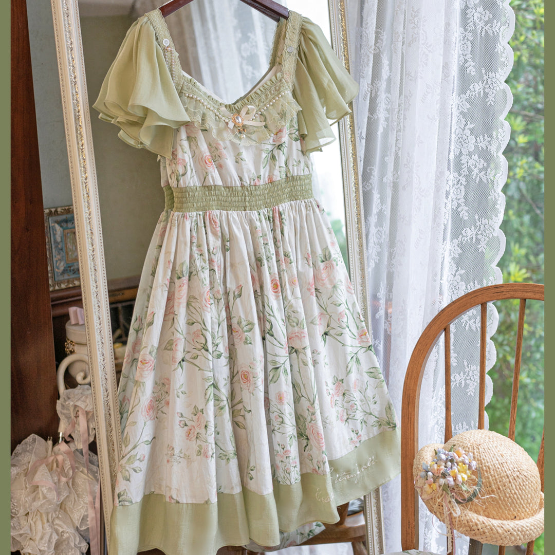 (BFM)EESSILY~The Rose Dowry~Daily Cotton Lolita OP Dress V-neck Dress   